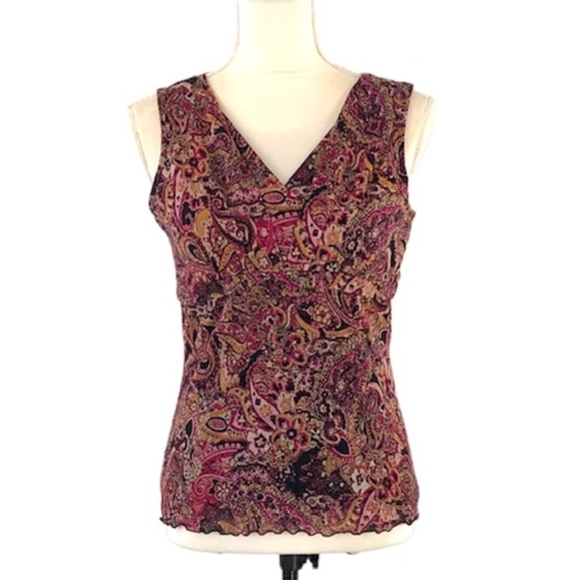 Liz Claiborne Vintage Women’s Slipover V-Neck Patterned Lined Tank Top Size L - Picture 3 of 13